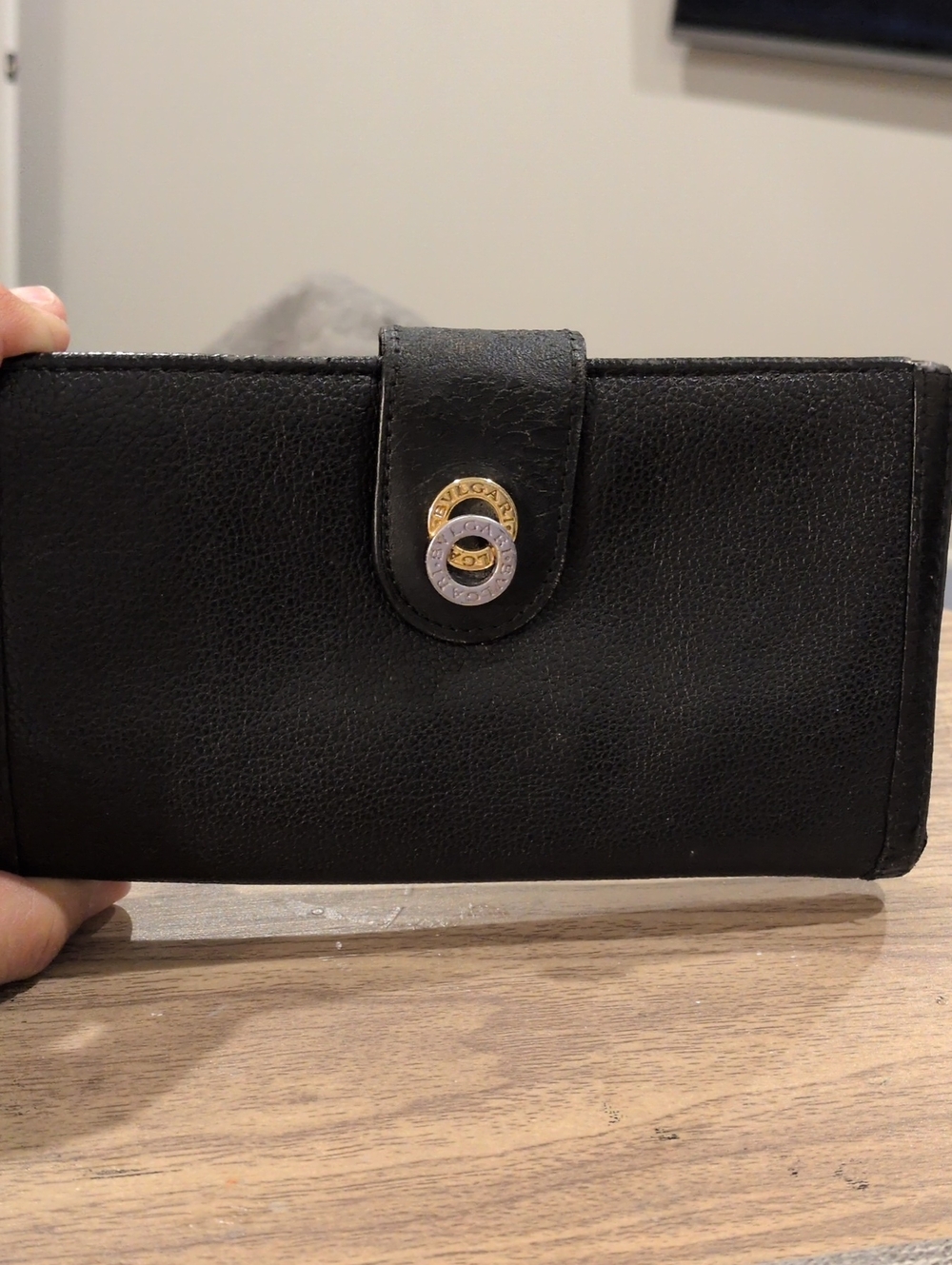 BVLGARI Vintage Black Leather Doppio Tondo Flap Long Wallet - Picture 1 of 12